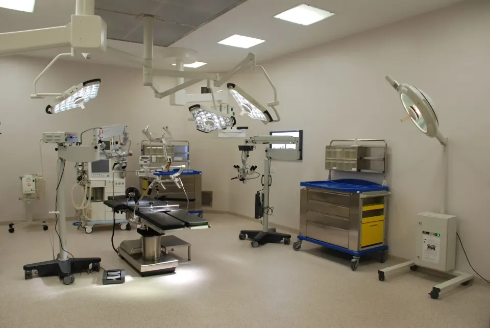 Operating room with surgical lights and equipment